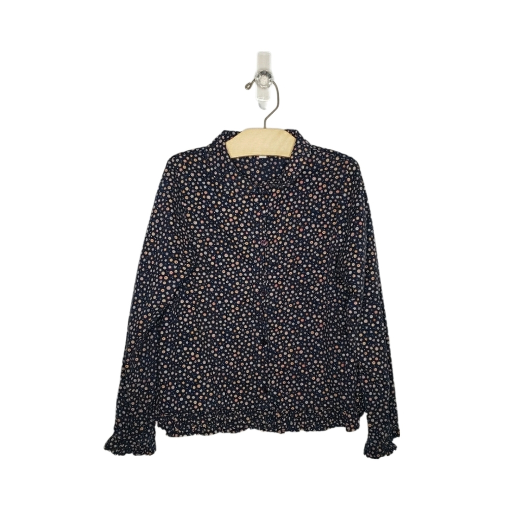 Jacadi Size 10 Girls Ditsy Flowers Button Down Blouse / Shirt with Ruffles